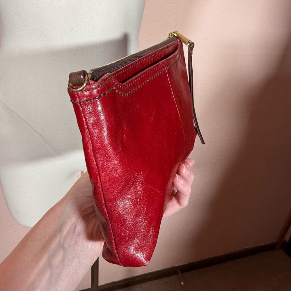 HOBO red leather zip top minimalist clutch southwestern - Picture 5 of 16